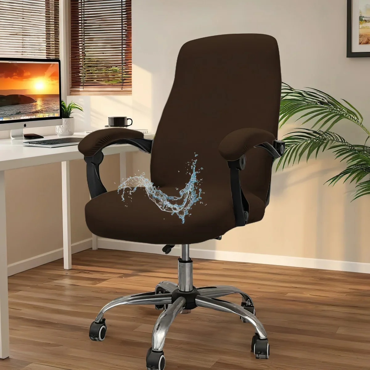 1pc 75D Waterproof Elastic Milk Silk Office Chair Cover, Keep The Office Chair Clean and Tidy