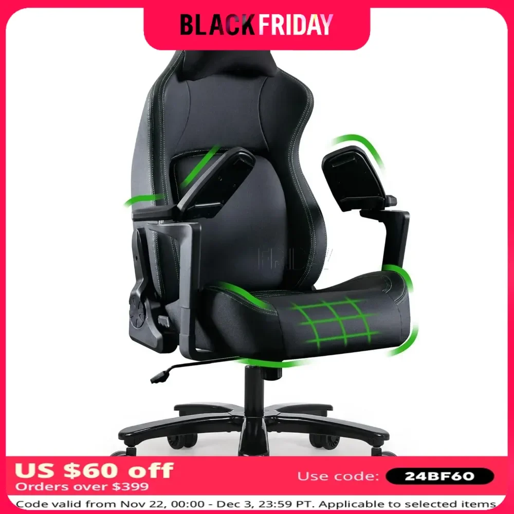 Gaming Chair 450 Lbs High-Back Ergonomic with Multifunctional Adjustable Armrest, Extra Wide Memory Foam Cushion Office Chair