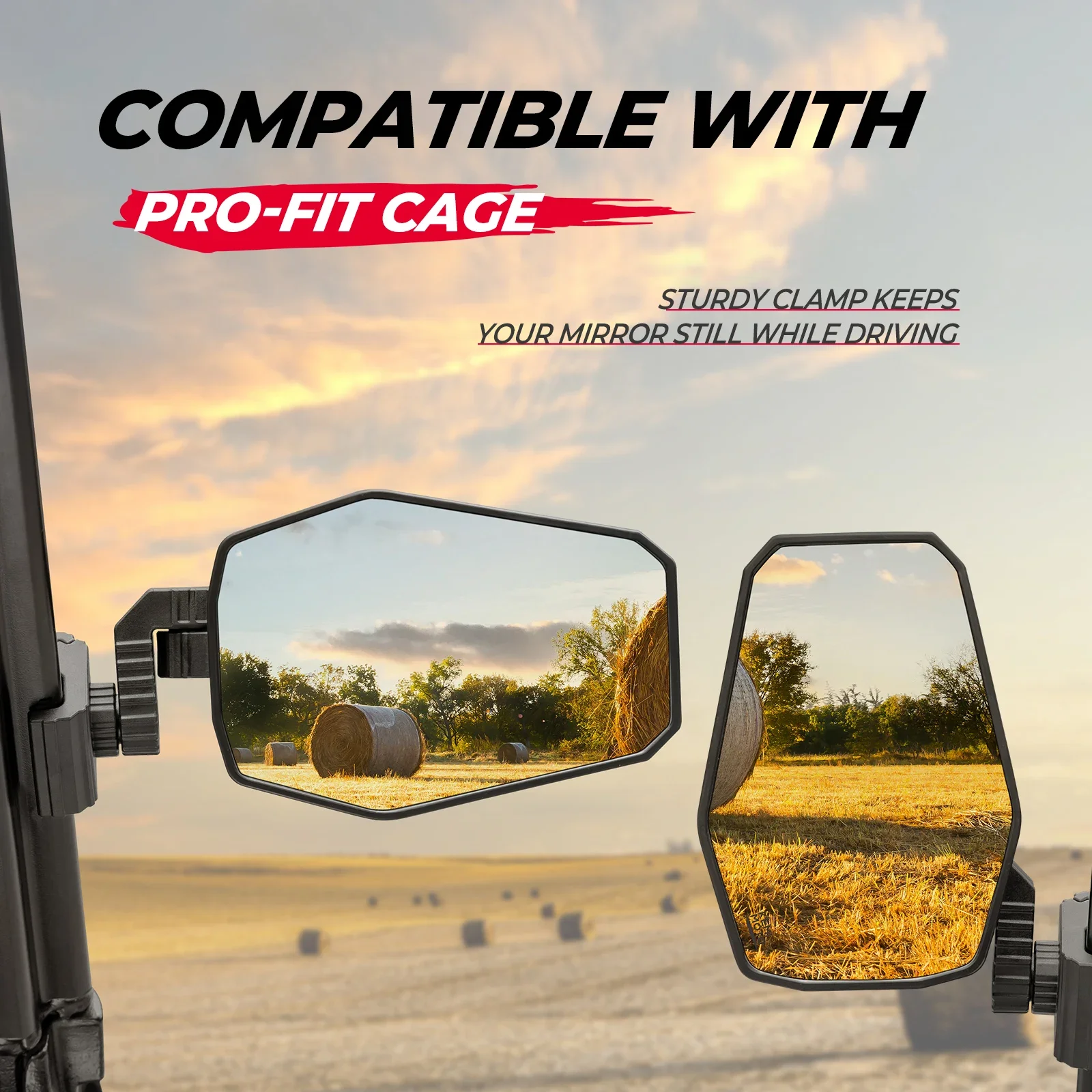 Pro-Fit Cage Side Rearview Mirror KEMIMOTO UTV Compatible with Polaris Ranger General for Can-Am Defender Maverick Trail