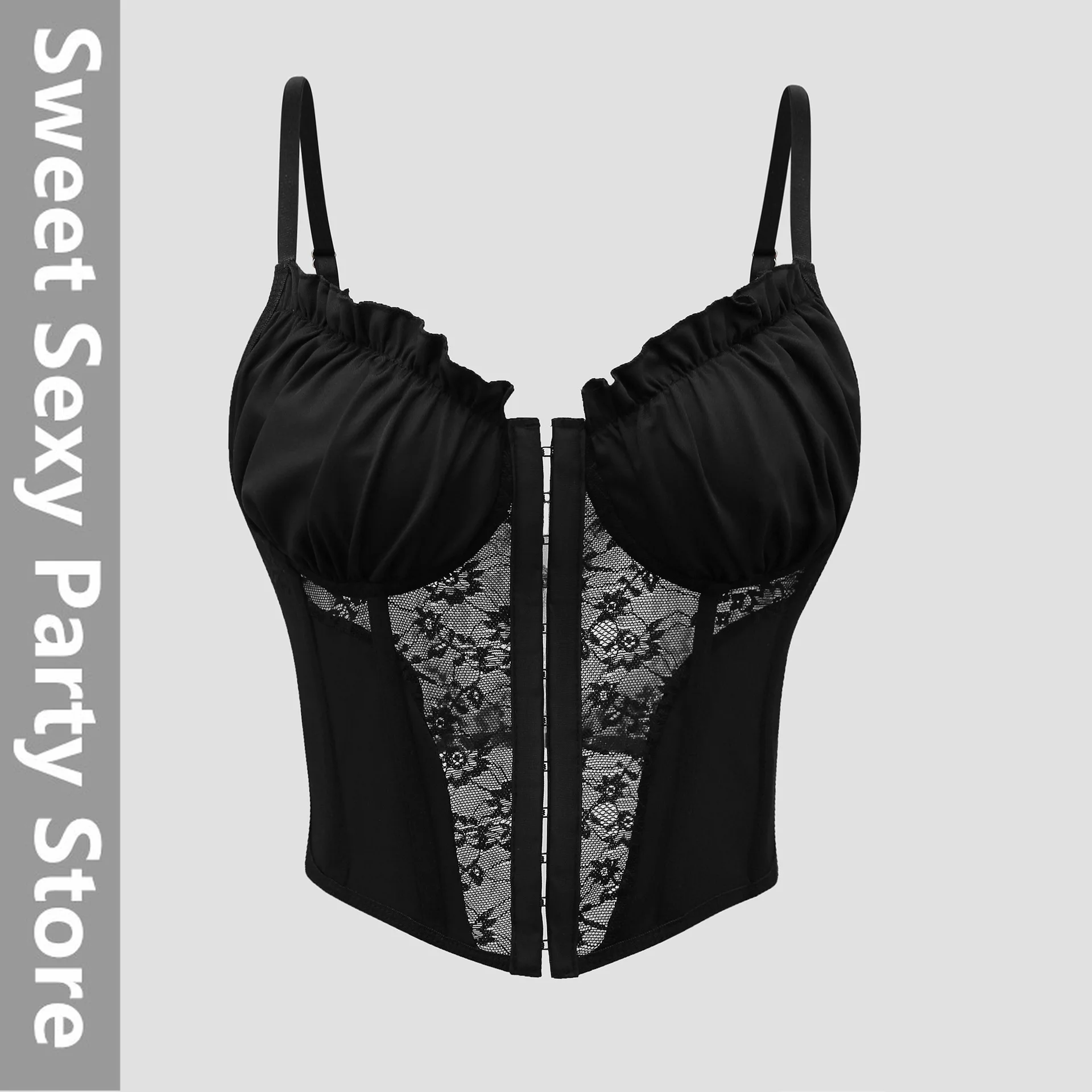 

2025 new simple ins style sexy premium lace pleated fungus edge breasted fishbone small vest 0178