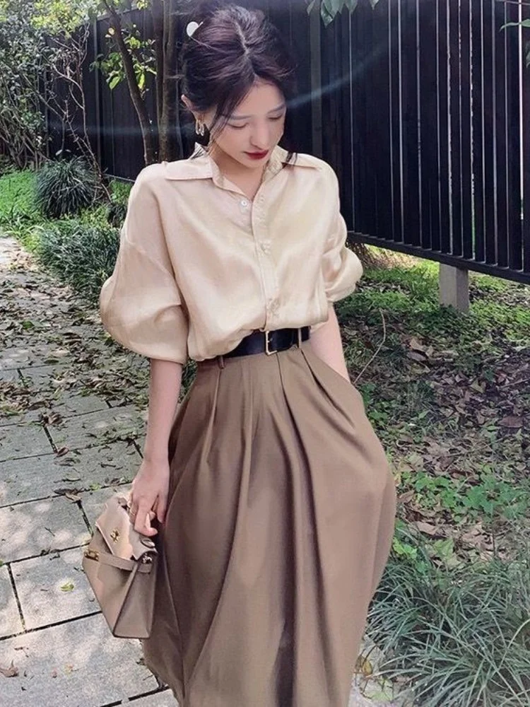 2025 Autumn Women's Elegant Office 2 Piece Set Mature Style Skirt Outfit High End Long Skirt For Work Commute