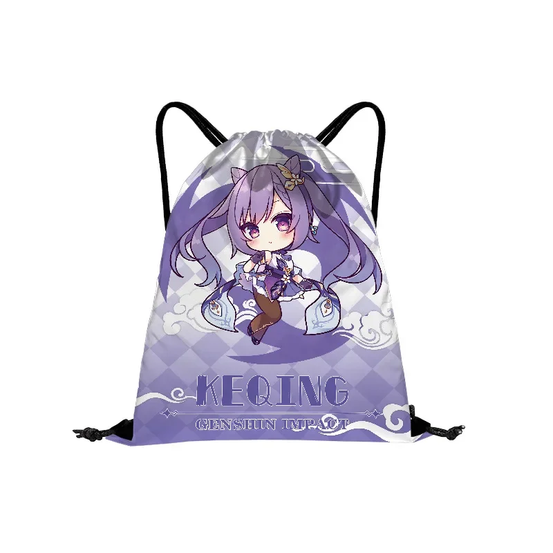 Genshin Impact Amber Barbara Gunnhildr Mochila de compras com estampa colorida de lona com cordão