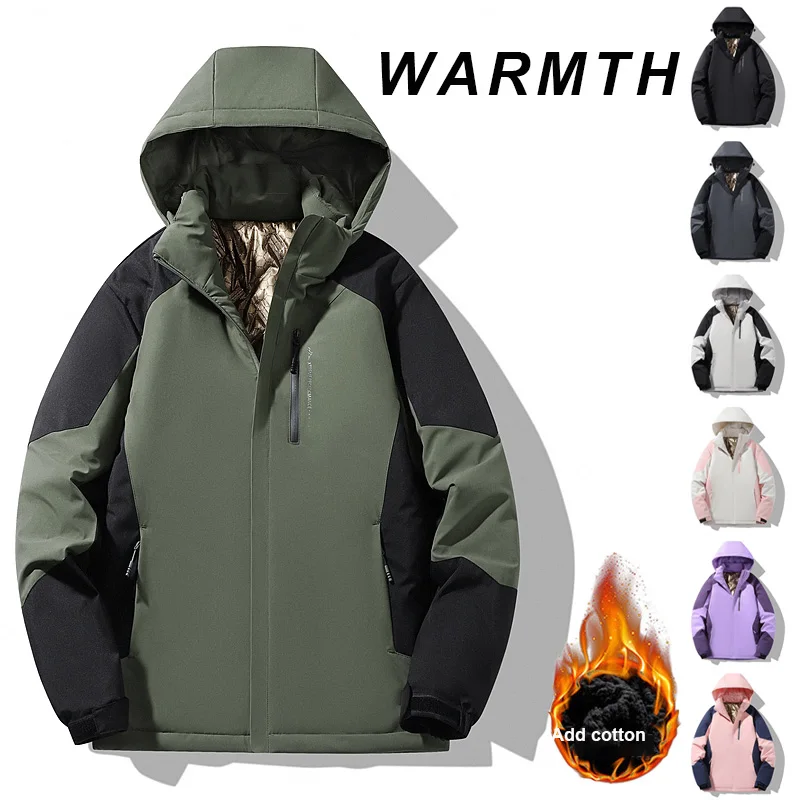 

Осенне-зимнее уличное графеновое пальто в парном стиле с замком и теплым модным повседневным простым хлопковым пальто контрастного цвета с капюшоном