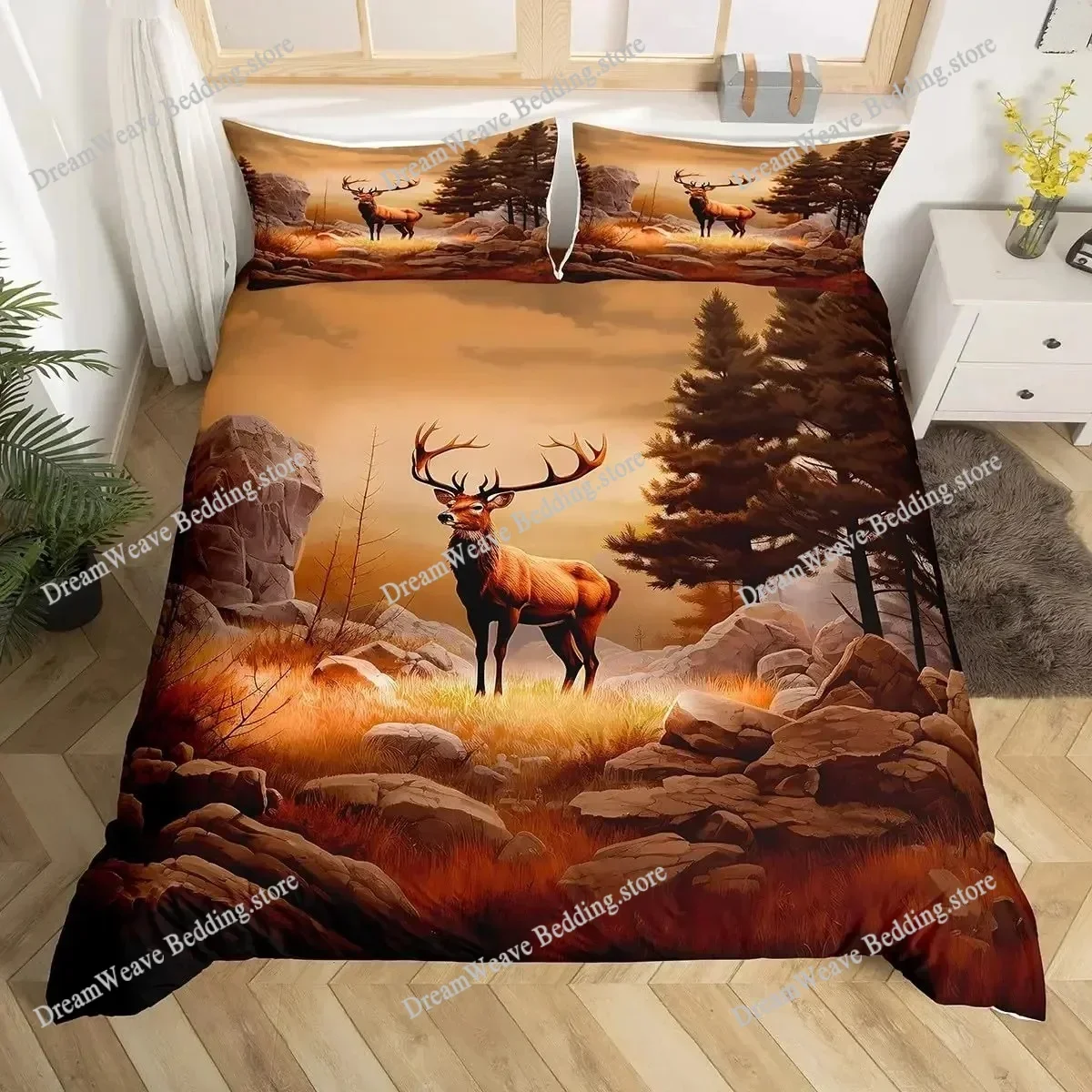 Bedding Decor Deer Elk Duvet Cover King Queen Farm Deer Forest Comforter Cover Moose Wildlife Animal Bedding Set Camping Hunting