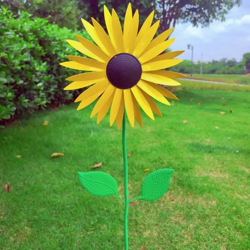 1PC Outdoor Garden Rotating Metal Windmill Iron Art Courtyard Villa Lawn Sunflower Decoration Plugin Ornament