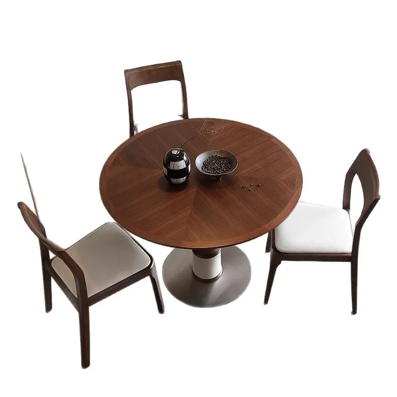 

Nordic round dining table North American black walnut retro parquet solid wood dining table