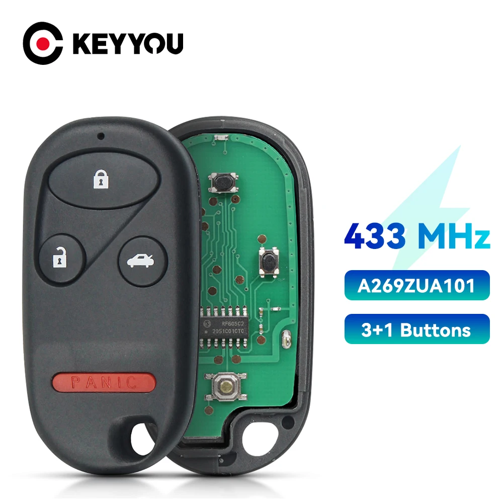 KEYYOU 3 + 1 pulsanti telecomando per auto portachiavi per Honda A269ZUA101 433Mhz per Honda CR-V CR V 1997 1998 1999 2000 2001