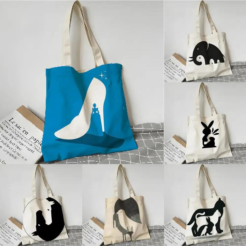 

Сумки для хранения, многоразовые сумки-шопперы для продуктов, подарочные сумки для школьниц, эстетичные сумки-тоут для женщин с двойным цветным принтом