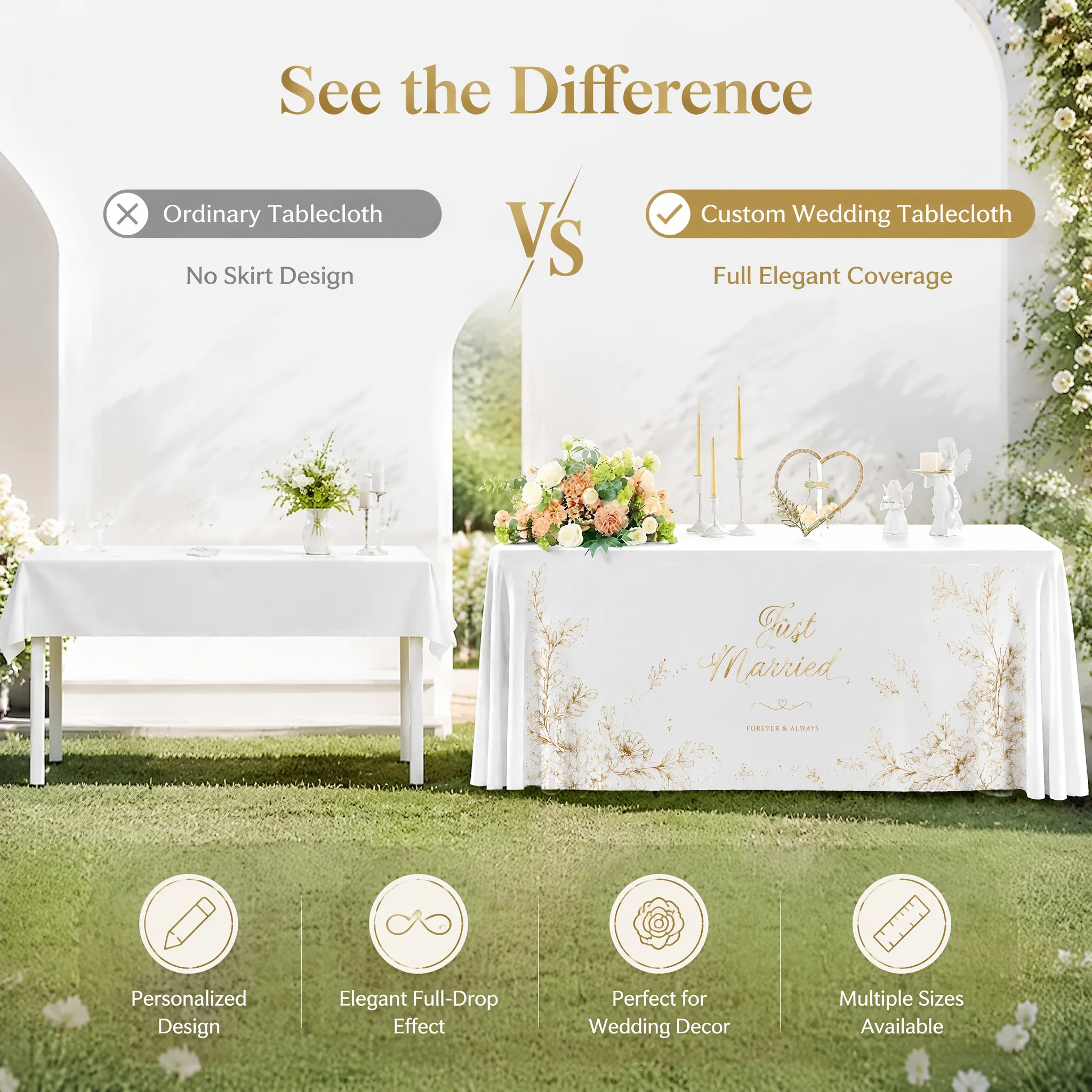 Elegant Personalized Wedding Tablecloth Custom Floral Design Table Cover for Ceremony Reception Event Decoration