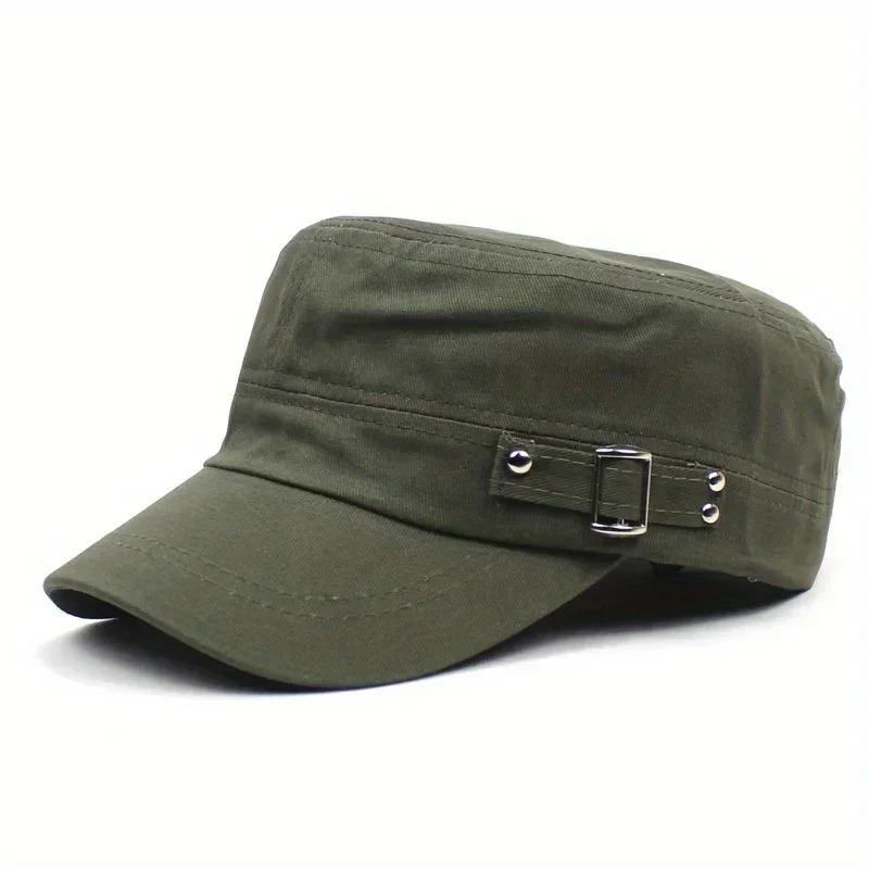 Silver Metal Side Button Baseball Cap Solid Color Adjustable Military Cap Cotton Short Eave Baseball Cap Simple Flat Top