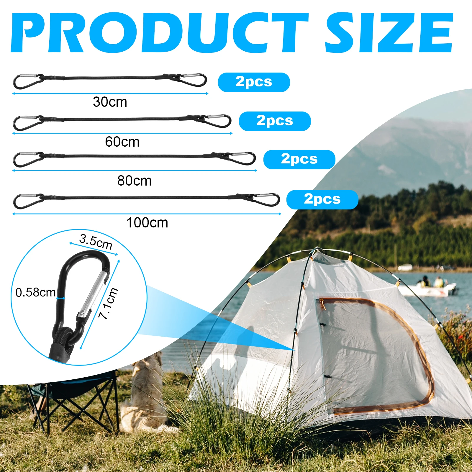 8pcs/set Cords With Hooks Elastic Bungee Cords High Product Luggage Rope User-friendly Easy Installation Durable