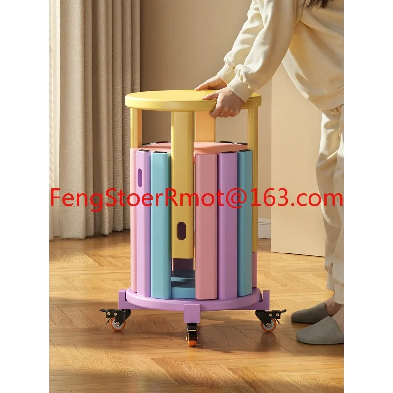 Stool can be stacked household solid wood strong and durable living room round stool dining table hospitality spare stool