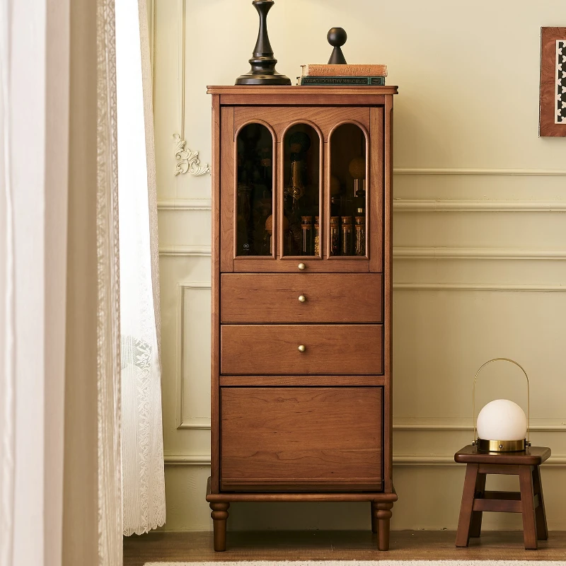 

French retro all-solid wood display cabinet, living room TV side cabinet, sofa storage, medieval furniture