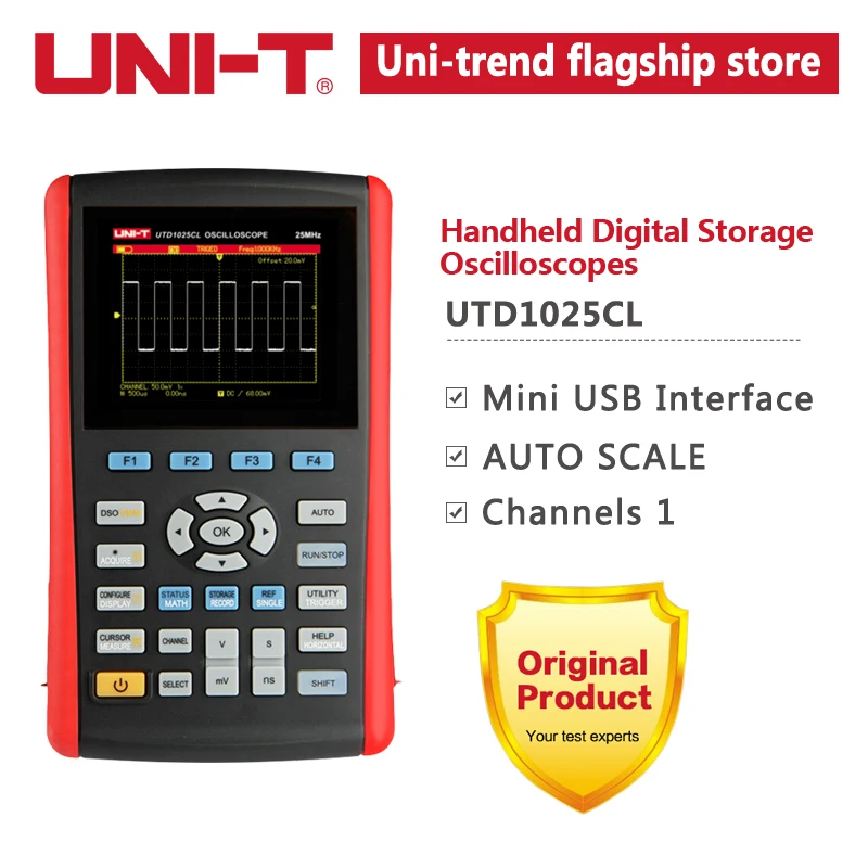 UNI-T Digital Oscilloscope UTD1025CL 25MHZ 1 Channels Handheld Multimeter Oscilloscope 200MS/s Sampling Rate 3.5 Inches TFL LCD