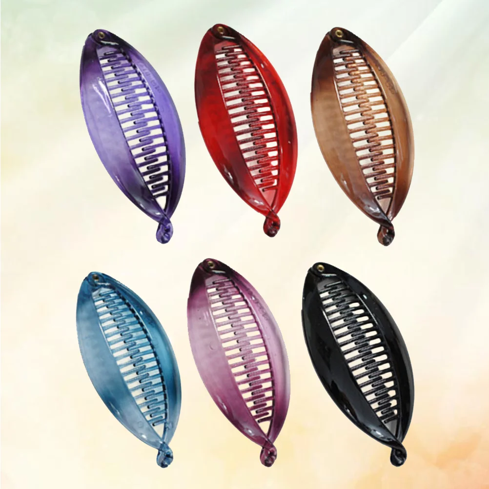 

6pcs Fashionable Banana Hair Clip Ponytail Holder Clip Strong Tension Fish Shape Grips Clamp Clip(Mixed Color)