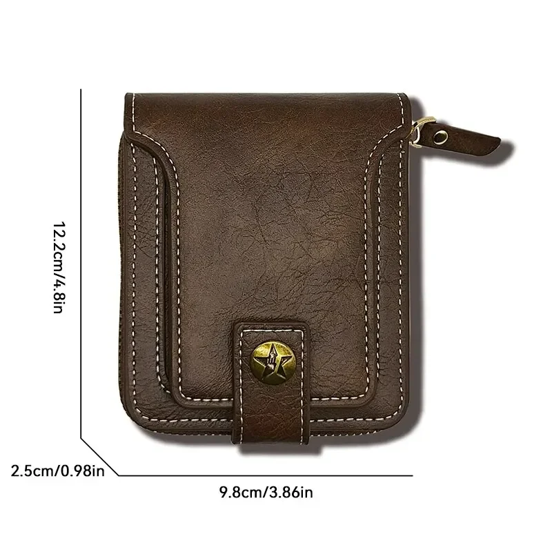 Vintage Men Pu Leather Small Wallet Short Horizontal Zipper Buckle Coin Pocket Tri-fold Fashion Multifunctional Wallet Card Bag