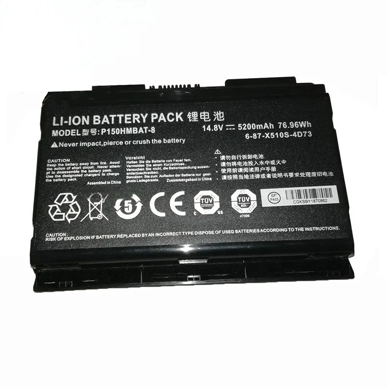 P150HMBAT-8 X510S Notebook Battery for Clevo P150SM 6-87-X510S-4D73 6-87-X510S-4D72 14.8V 5200mAh