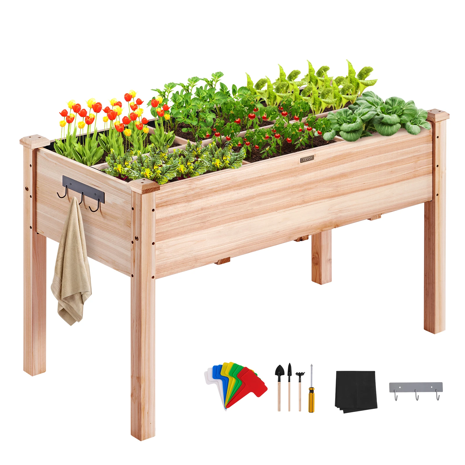 VEVOR Raised Garden Bed 3.9x1.9x2.5ft Garden Wooden Planter Box Elevated Outdoor Planting Boxes for Growing Flowers/Vegetables