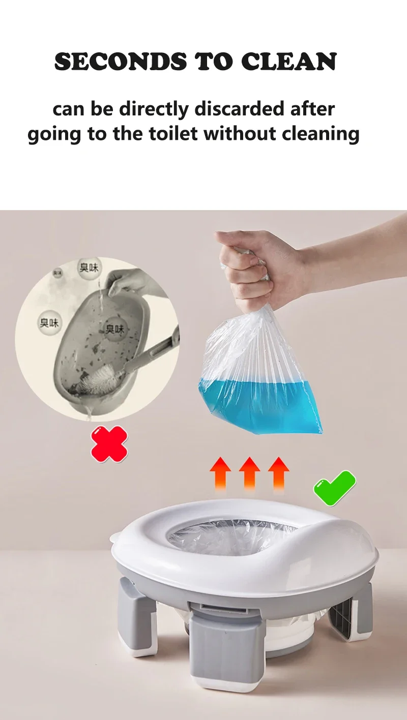 3-in-1 Reise-Toilettensitz, faltbar, blau, für Kinder, Töpfchen mit Taschen, Baby-Topf, tragbarer Silikon-Babytöpfchen-Trainingssitz – Detail 6