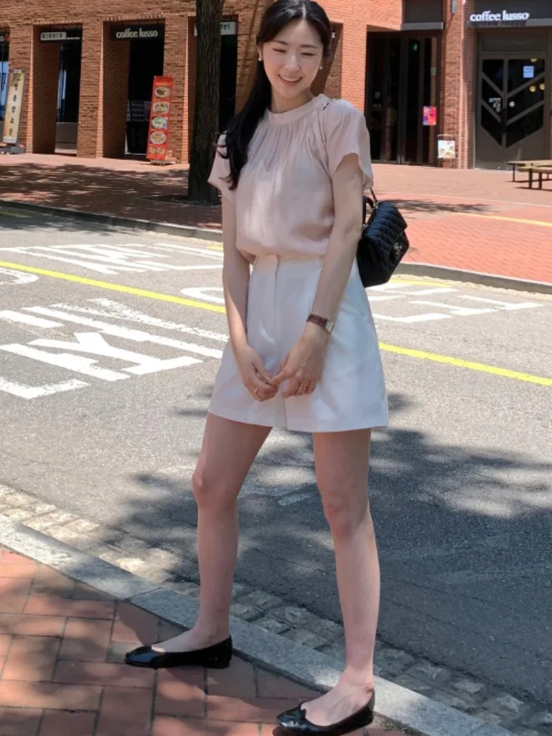 

Ele Satin irt Женский шикарный плиссированный топ с воротником-стойкой Fly Sve Pure Color Loose Fit ort Sve Summer Faion