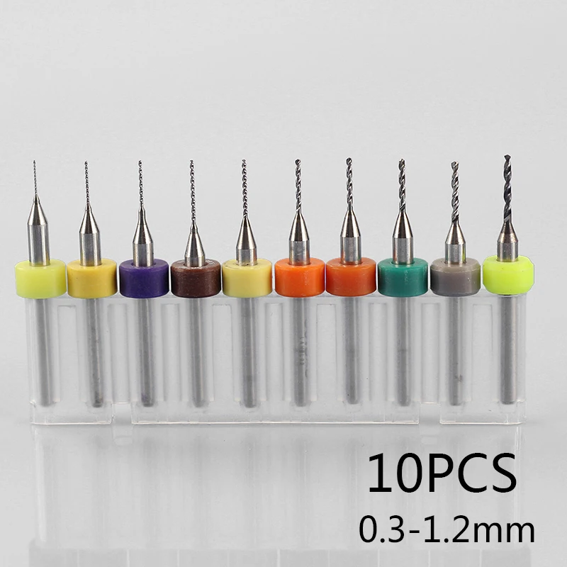 10pcs/Set Micro Drill Bits 0.3-1.2mm For Drilling PCB Boards SMT CNC Composite Board Molds Plastic Power Tool Accessories