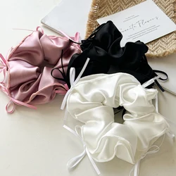 Korean Bows Satin Silk Woman Elastics Hair Band Girls Solid Color Scrunchies Bowknot Hair Ties Ponytail Holder Hair Accessories