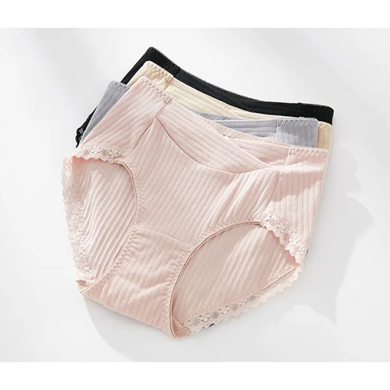 3Pcs/Set Sexy Lace Panties Women Seamless Pure Cotton Underwear High Waist Comfortable Breathable Briefs Intimates 4L