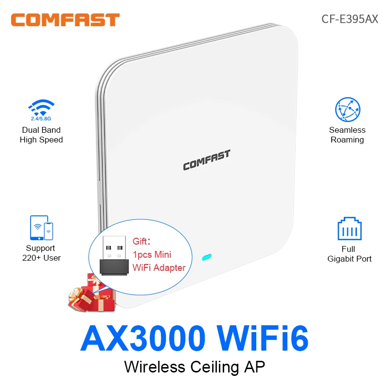 Comfast AX3000 WiFi6 Access Point Celling AP Router 802.11AX WiFi6 Wireless Indoor PoE AP 5Ghz 3000Mbps Gigabit Hotspot Antena