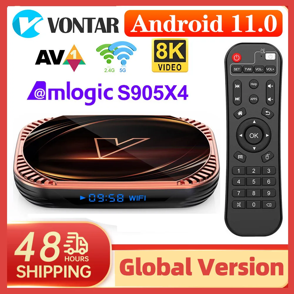 VONTAR X4 Smart TV Box Android 11 Amlogic S905X4 TVBox 4GB 128GB 1000M Dual Wifi 4K 60fps AV1 مشغل الوسائط 32GB 64GB اختياري