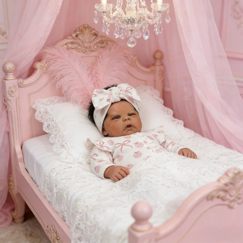 Bambola Reborn Occhi Blu Gounchi con Capelli Impiantati 50cm Corpo in Cotone Fatta a Mano Regalo Artistico Giocattolo