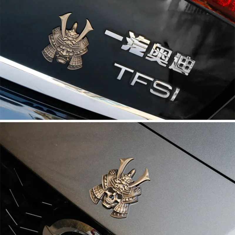 Japanese Samurai Hannya Metal Car Stickers Emblem Hot Badge Skull Style Pranjna Gunmetal Trunk Auto Motorcycle Accessories