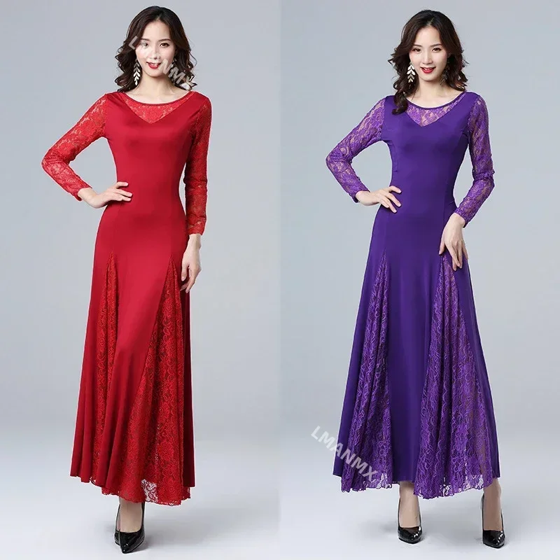 

Adult Long Sleeve Lace Stitching Modern Dance Dress Dance Competition Big Skirt Dress Modern Dancing Clothes Practice
