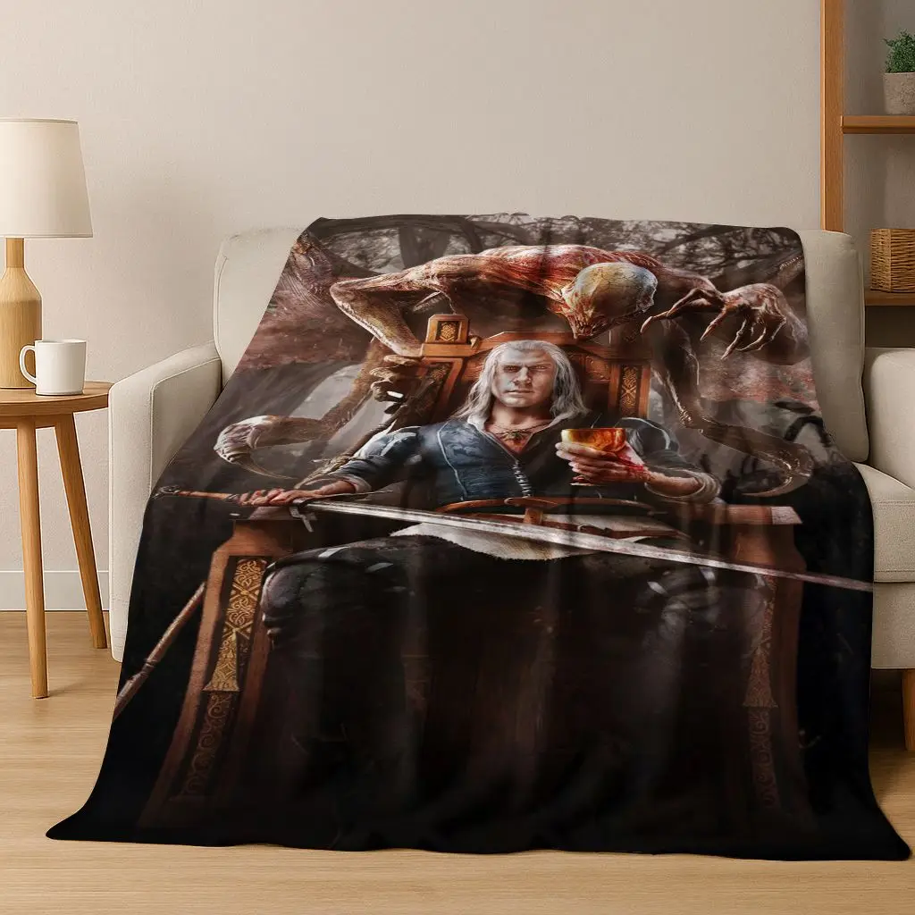 

3D The W-Witcher Geralt Games Cartoon Flannel Blanket,Warm and Cozy Soft Throw Blanket for Home Bedroom Bed Sofa Cover Kid Gift