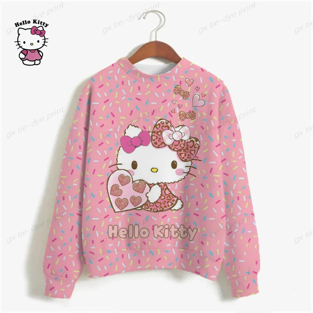 HELLO KITTY Shirt For Women Tid Dye Long Sleeve Shirts Autumn Hoodies Sweatshirts Casual Loose Pullover Sweatshirt Blouses Tops