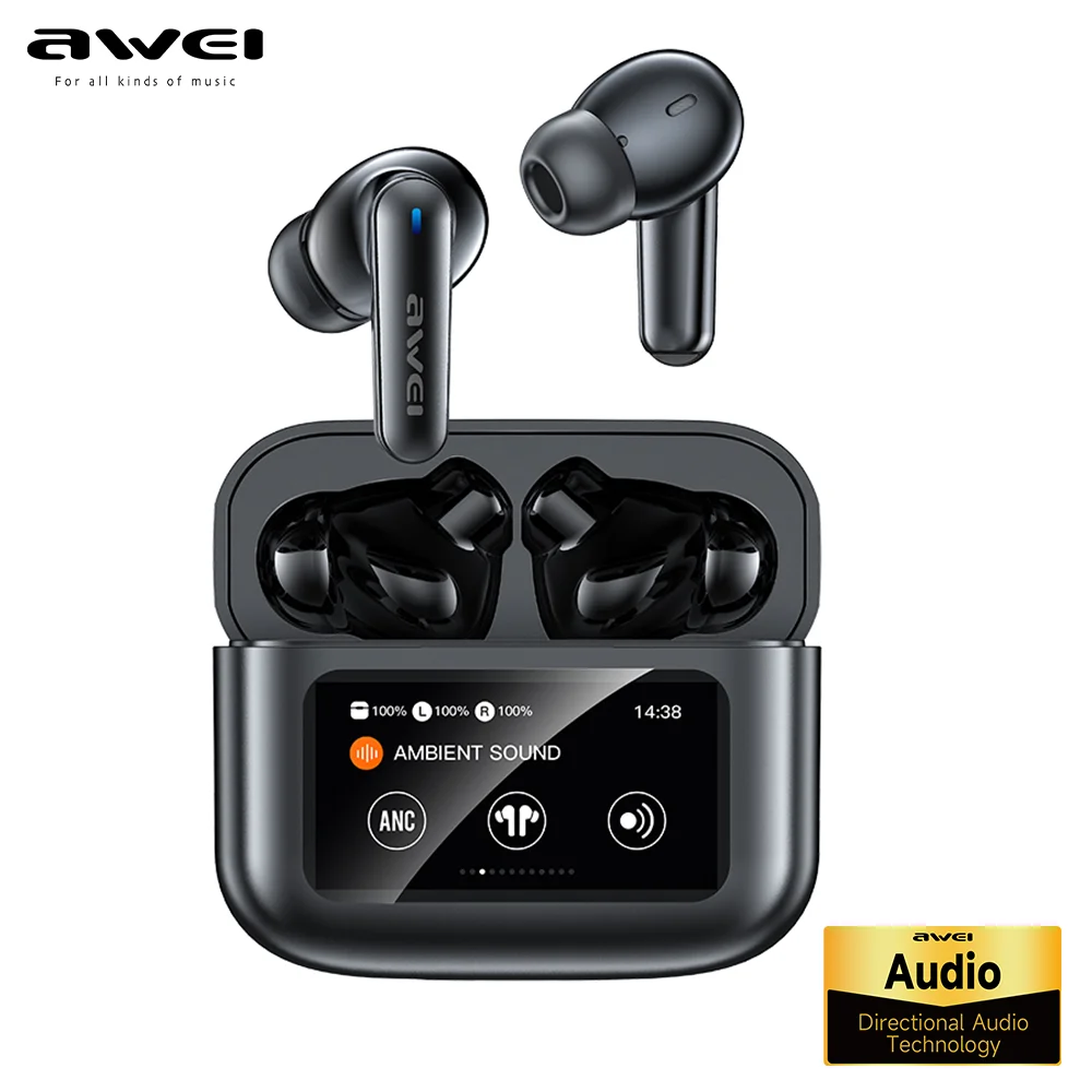 

AWEI T56 ANC Wireless Bluetooth V 5.4 Earphones Noise Reduction Headphones Full-Color LED Touchscreen TWS Sport Headest With Mic