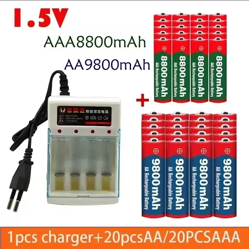 

Free Shipping 1.5V Rechargeable Battery AAA 8800 Mah+AA 9800 Mah with Alkaline Technology Suitable for Toy Shavers+chargers