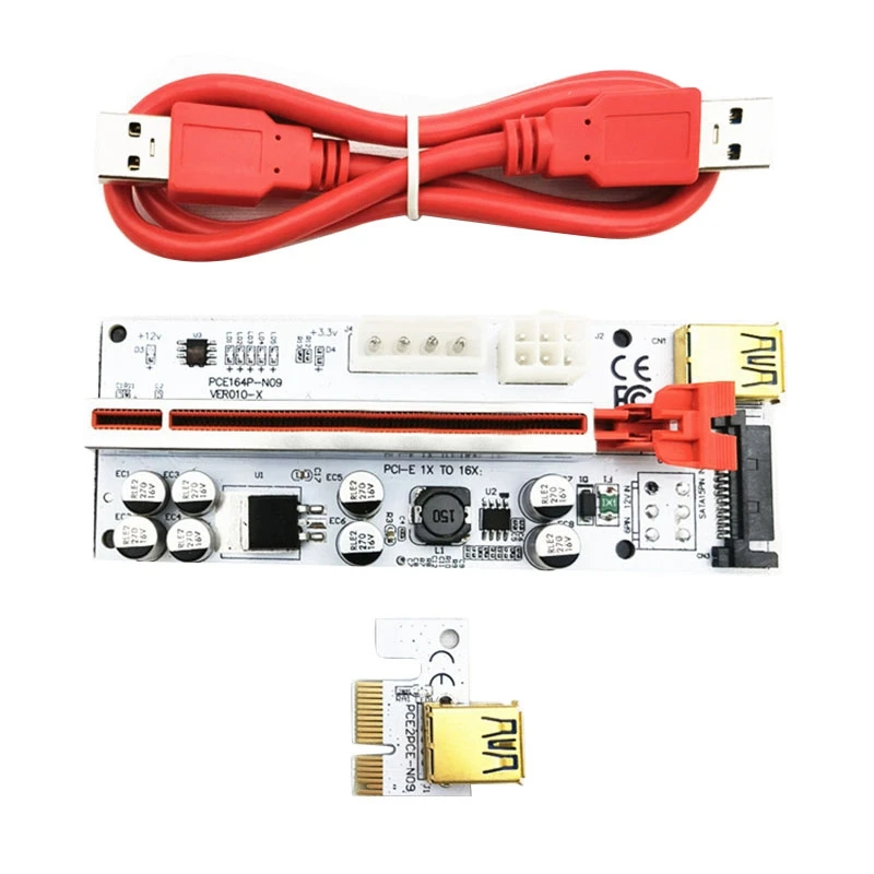 VER010-X PCIE Riser 1X sampai 16X USB3.0 SATA3.0 6PIN + 4PIN ekstensi grafis untuk kartu adaptor bertenaga penambangan GPU BTC