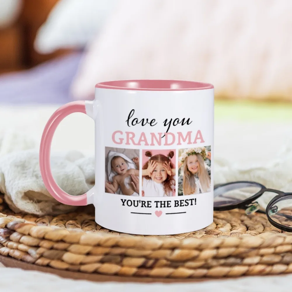 Personalized Grandkids PhotoText Coffee Mug Love You Grandma Nana Home Ceramic Drinkware Lovely Gift cup for best granny Grandpa