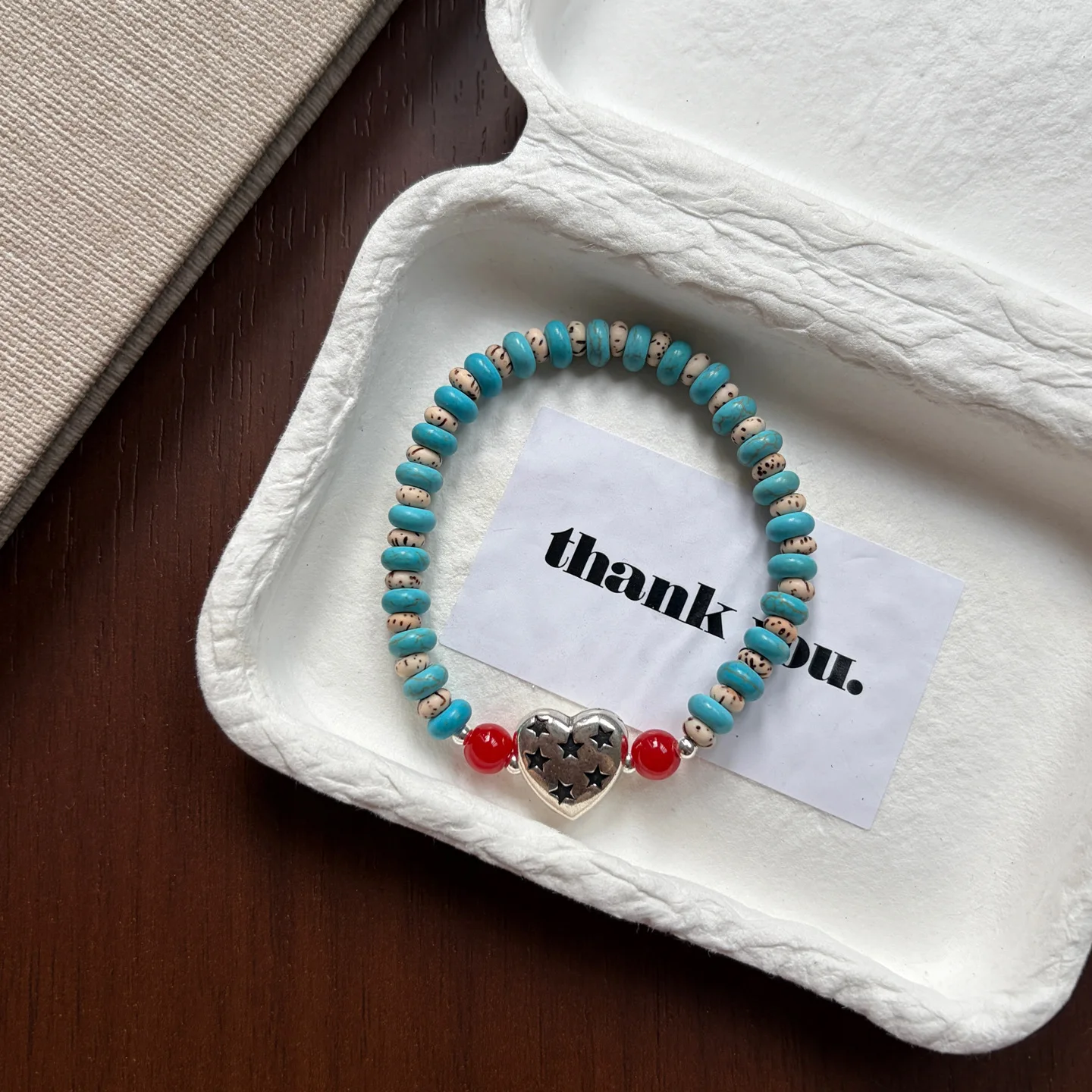 PANJBJ 925 Sterling Silver Love Heart Bracelet for Women Turquoise Vintage Star Beads Elastic Rope Jewelry Gift Dropshipping