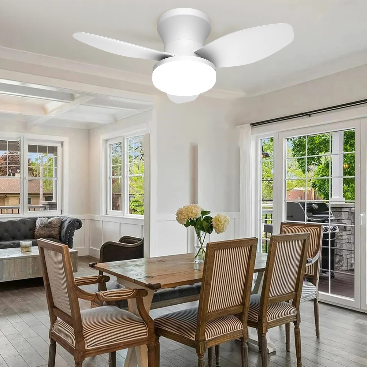 

Ultra Quiet LED Ceiling Fans with Remote, 6 Wind Speeds & Stepless Dimming, Reversible DC Motor Flush Mount for Bedroom