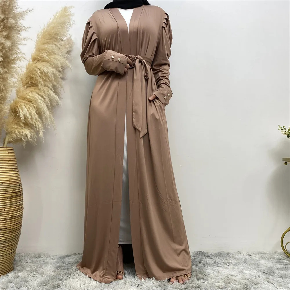 

Modest Muslim Abayas Women Islamic Kimono Cardigan Belted Pocket Turkey Robe Eid Ramadan Clothing Arabic Robe Kaftan Maxi Dress