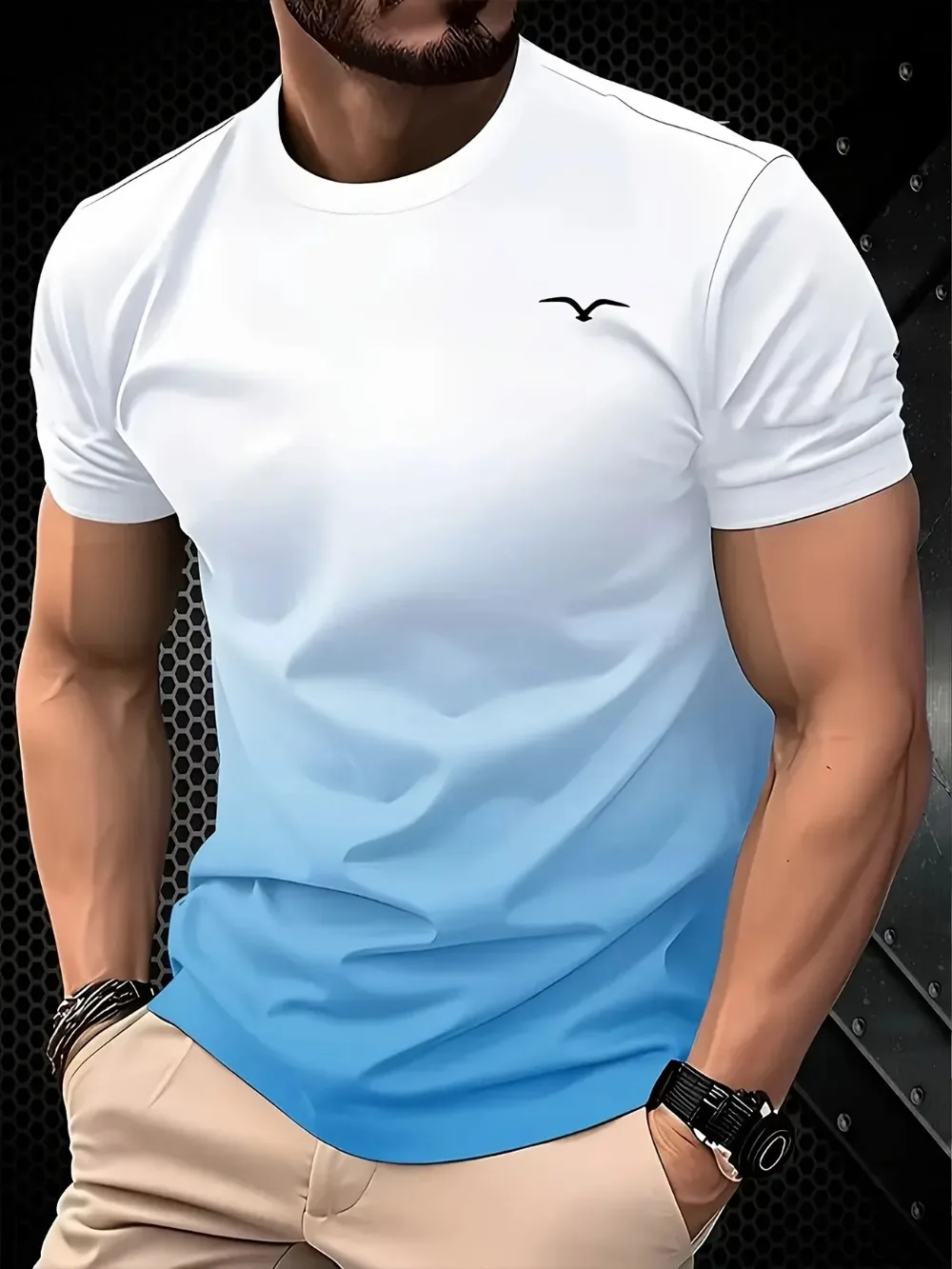 Fashionally Wave Gradient 3D Print Sport Breatha Quick-dry Men's Large-sized T-shirt Outdoor Street Casual Parent-child Clothing