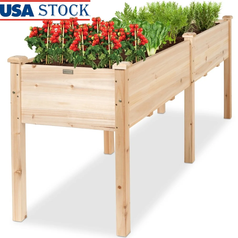 

Elevated Wooden Planter Box 72x24x30in Garden Bed with Drainage Holes Ergonomic Design Patio Balcony Vegetable Flowers
