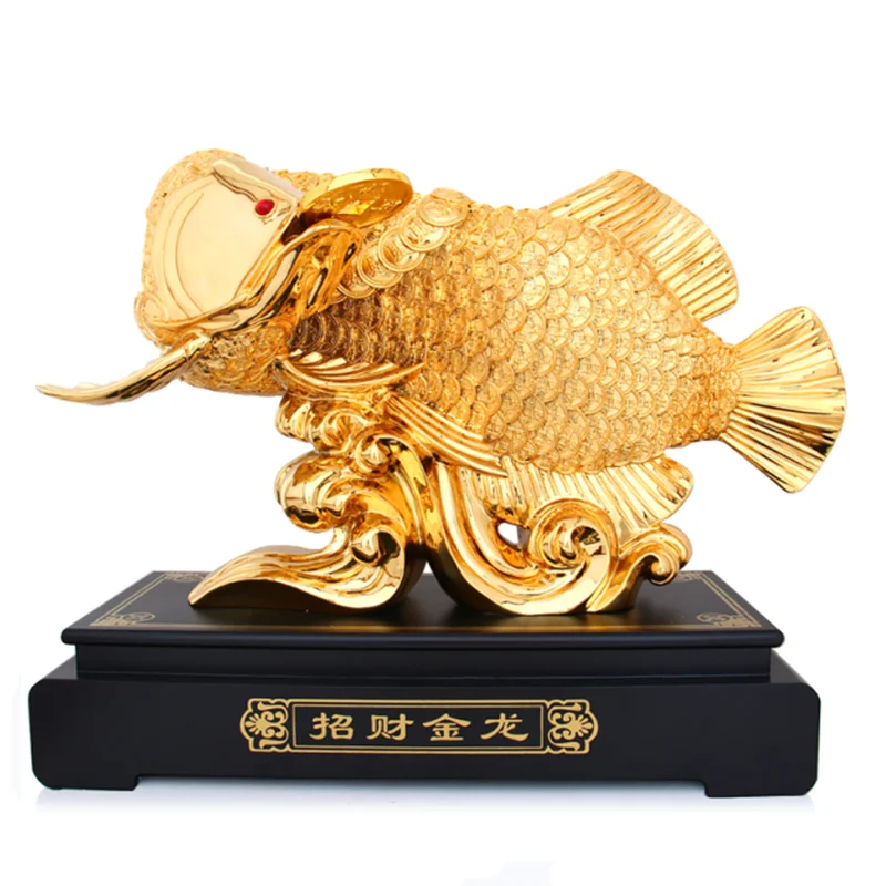 Chinese Style Golden Arowana Resin Statue Ornaments Living Room Wine Cabinet Lucky Fortune Decoration Housewarming Gifts