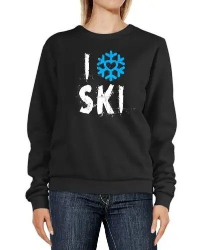 Sweatshirt Damen I Love Ski Ich liebe Ski Wintersportler Ski-Fahrer