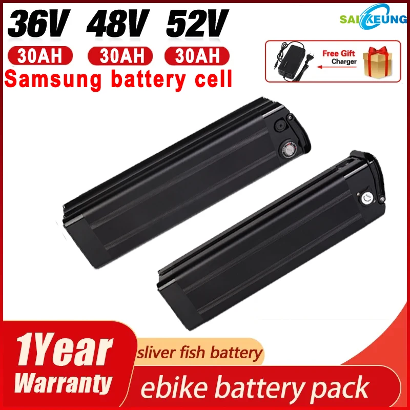 

36V 48V Zilveren Vis Batterij 52V 20 25 30 40 50ah Elektrische Fiets Batterij Voor 350-2000W Bafang Motor Elektrische Fiets Kits