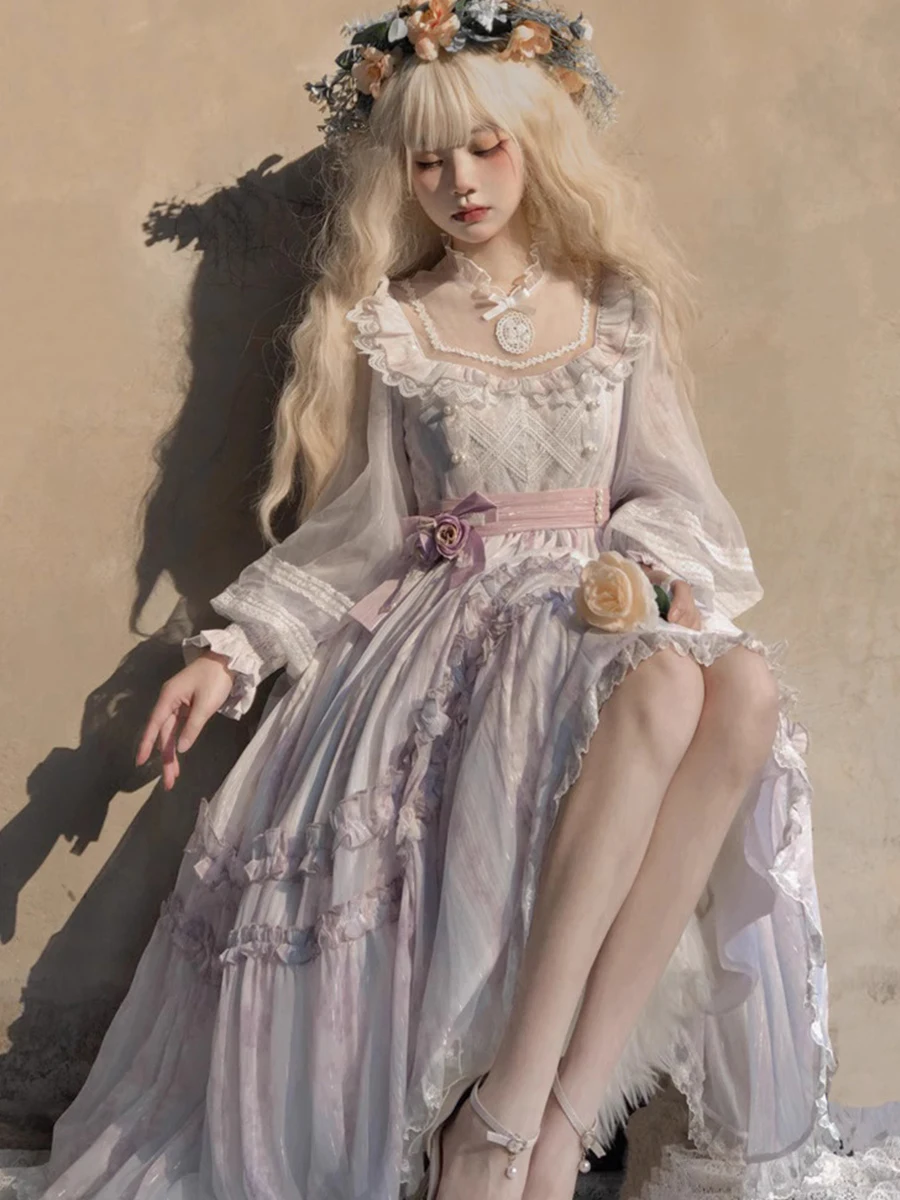 

Sweet Lolita Girl Princess Dress Countryside Courtyard Op Elegant Lolita Long Sleeve Dress Spring/autumn