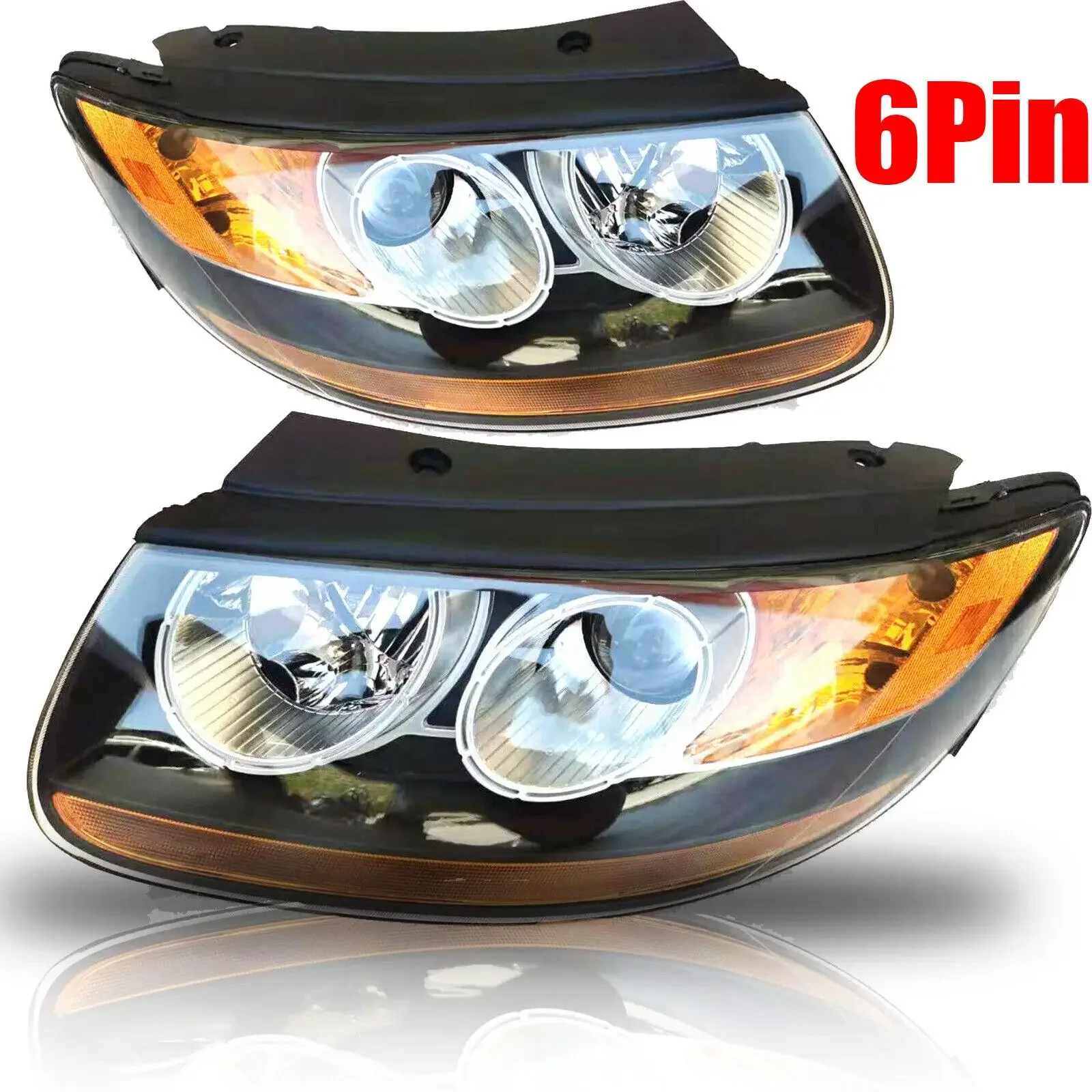 

Pair Left & Right Headlights Headlamps 6 Pin for Hyundai Santa Fe 2007 2008 2009 2010 2011 2012 2.4L 3.5L 921010W060 921010W100