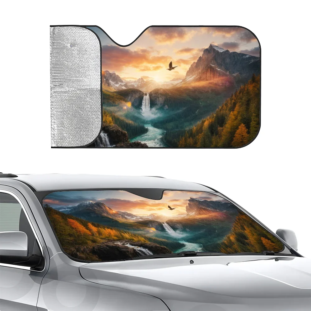 

Waterfall Nature Scenery Car SunSha Heat-insulating Aluminum Film Windshield Sunshas UV Rays Blocks Car Sun Visor Protector