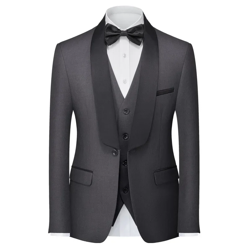 (Jackets+Vest+Pants) Fashion Men High Quality Cotton Business Blazers/Male Slim Fit Three-Piece Suits/Groom Dress Tuxedo M-6XL